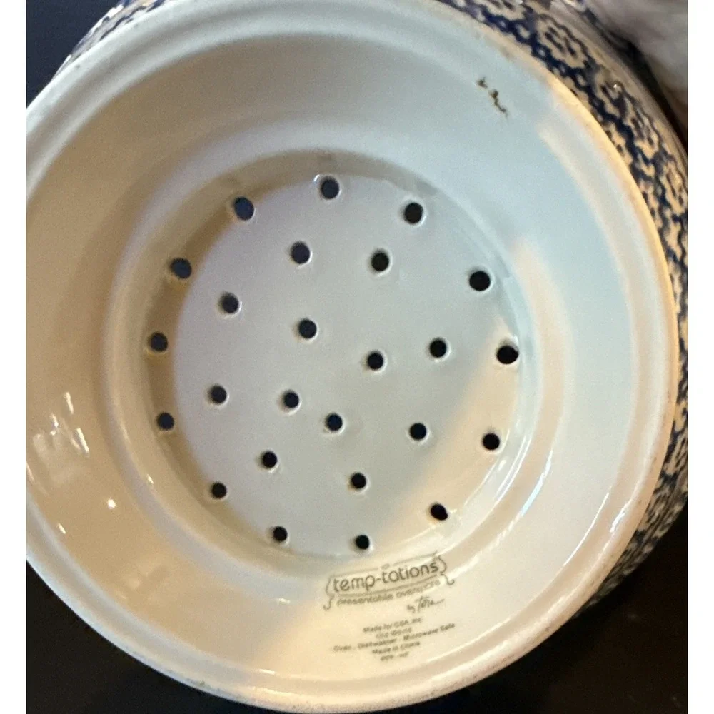 Temptations Old World Blue‎ Floral Colander Strainer Ceramic Stoneware